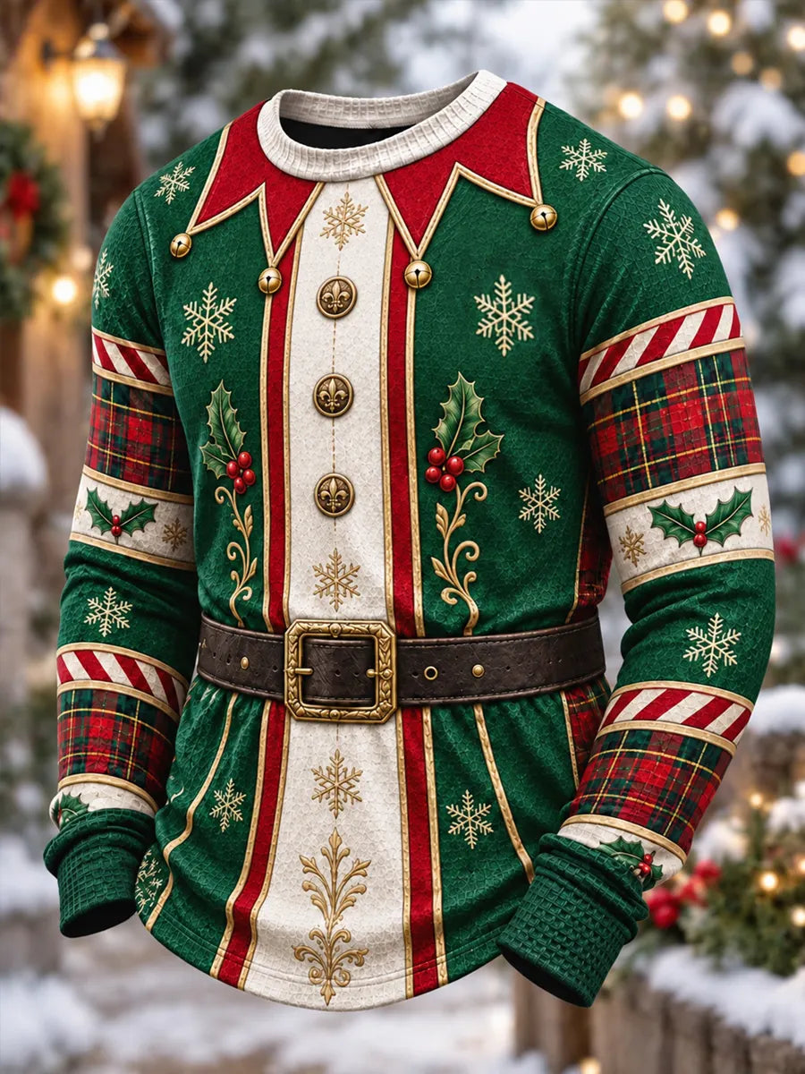 Men's Christmas Elf Costume Belt Graphic Casual Sweatshirt