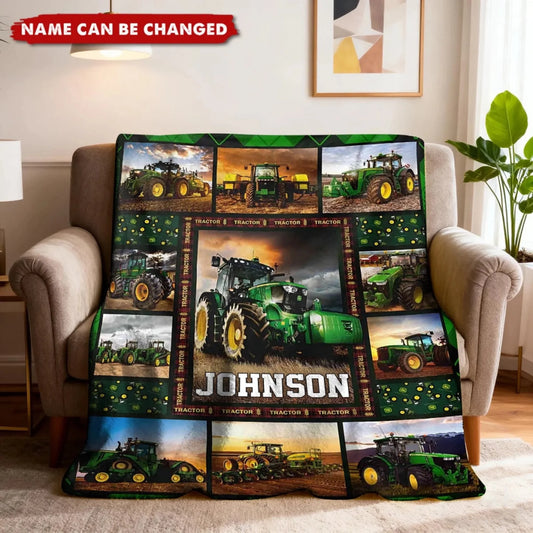Custom Name Green Farm Tractor Blanket - Personaliz (2)