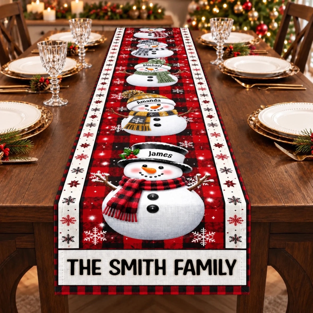 Snowman Family Christmas Table Runner