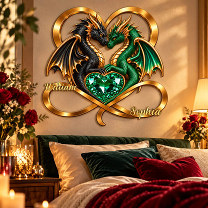 Custom Dragon Metal Sign - Personalized Couple Gift - Two Dragons, One Eternal Love
