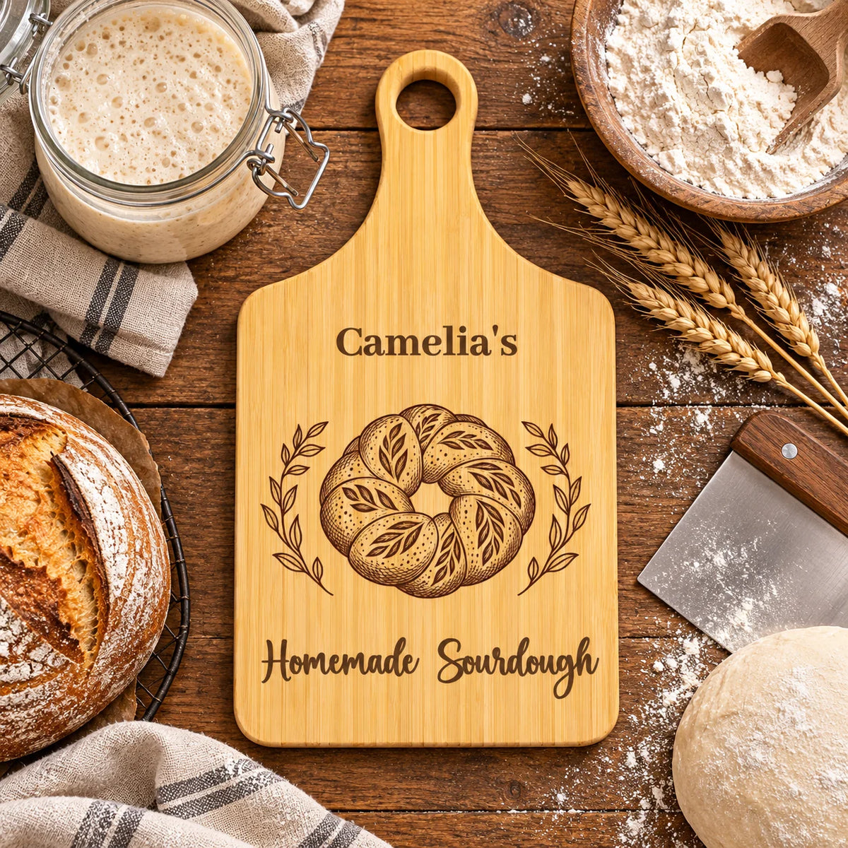 Custom Sourdough Cutting Board - Personalized Baking Gift For Bread Lovers - Homemade With Love